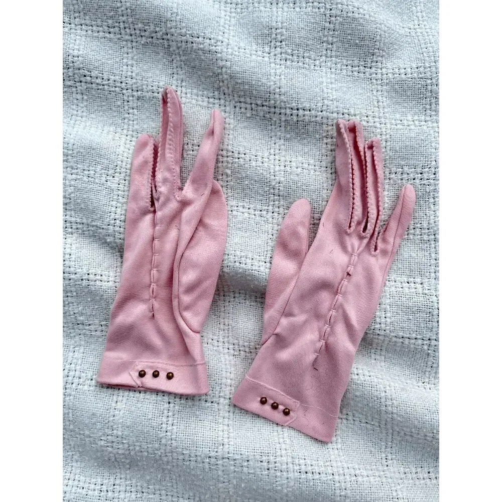 VTG Blush Pink Nylon Dress Gloves Mid Century Rockabilly Retro